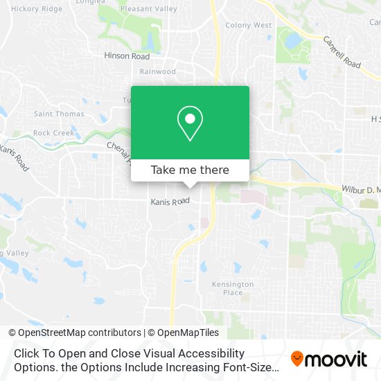 Mapa de Click To Open and Close Visual Accessibility Options. the Options Include Increasing Font-Size and