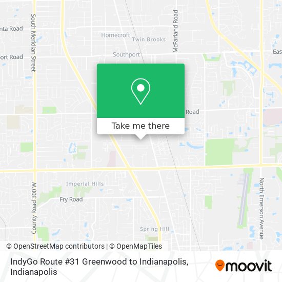 Mapa de IndyGo Route #31 Greenwood to Indianapolis