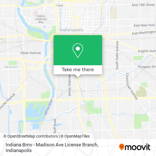 Mapa de Indiana Bmv - Madison Ave License Branch