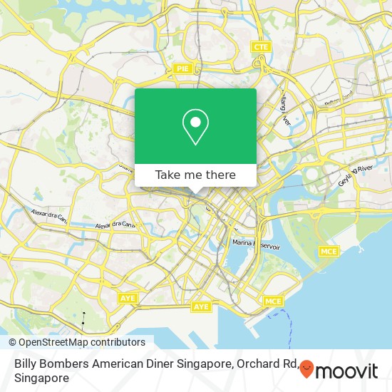 Billy Bombers American Diner Singapore, Orchard Rd map