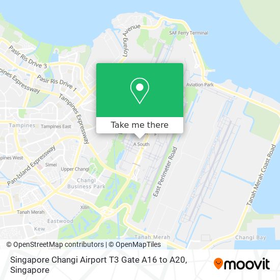 Singapore Changi Airport T3 Gate A16 to A20 map