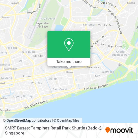 SMRT Buses: Tampines Retail Park Shuttle (Bedok) map