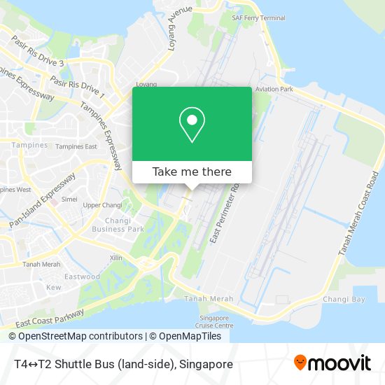 T4↔︎T2 Shuttle Bus (land-side)地图