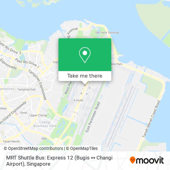 MRT Shuttle Bus: Express 12 (Bugis ↔︎ Changi Airport)地图