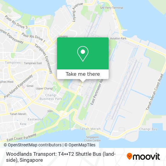 Woodlands Transport: T4↔︎T2 Shuttle Bus (land-side) map