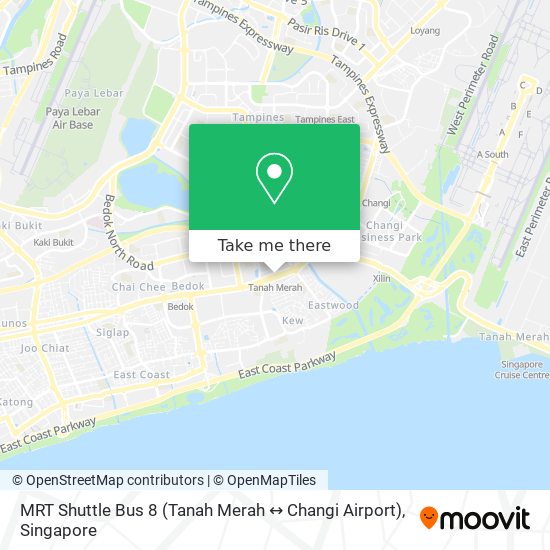 MRT Shuttle Bus 8 (Tanah Merah ↔︎ Changi Airport) map