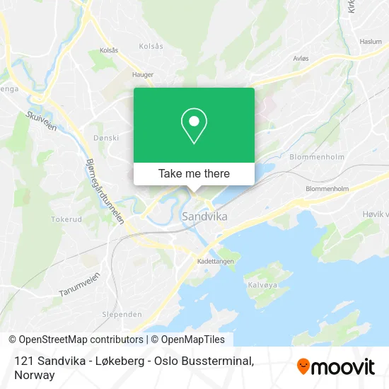 121 Sandvika - Løkeberg - Oslo Bussterminal map