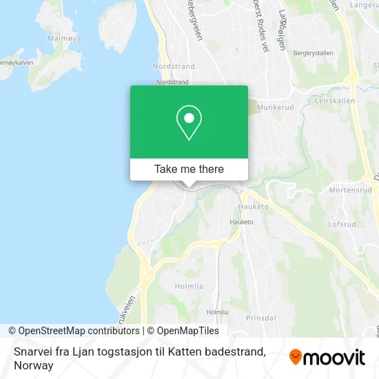Snarvei fra Ljan togstasjon til Katten badestrand map