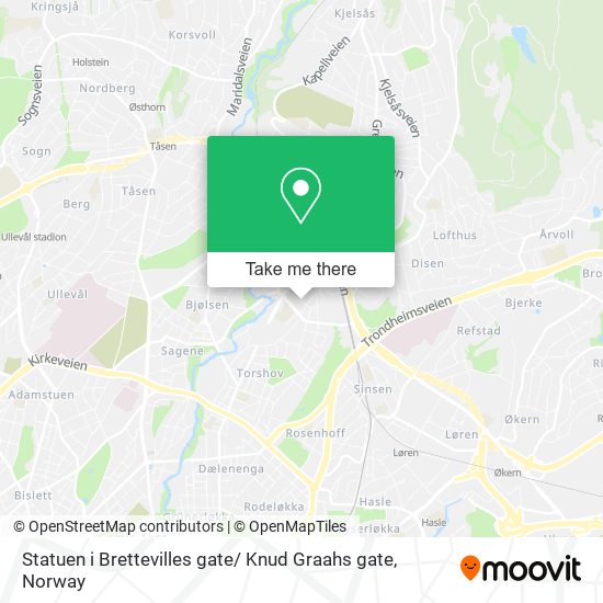 Statuen i Brettevilles gate/ Knud Graahs gate map
