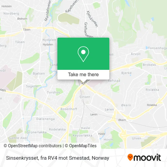 Sinsenkrysset, fra RV4 mot Smestad map