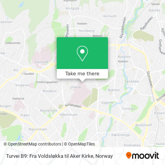 Turvei B9: Fra Voldsløkka til Aker Kirke map