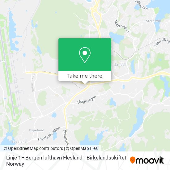 Linje 1F Bergen lufthavn Flesland - Birkelandsskiftet map