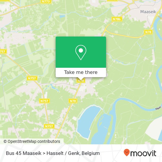 Bus 45 Maaseik > Hasselt / Genk map