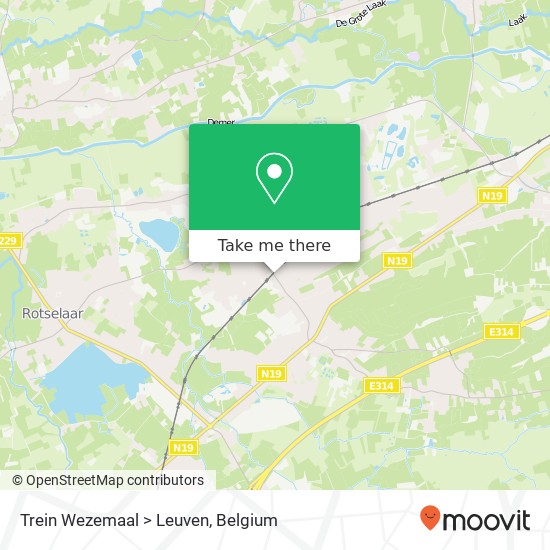 Trein Wezemaal > Leuven map