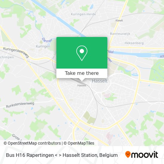 Bus H16 Rapertingen < > Hasselt Station map