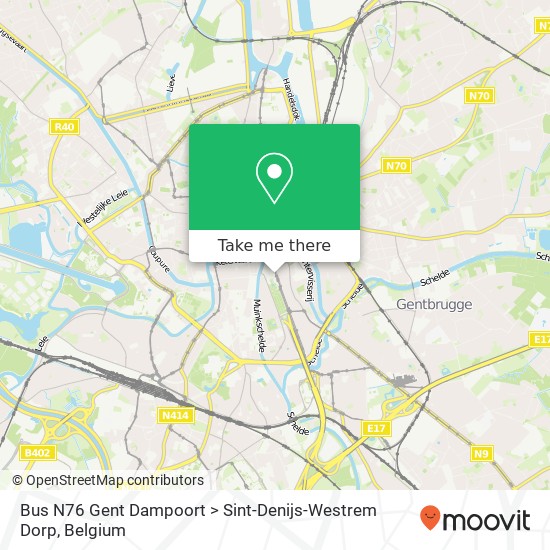 Bus N76 Gent Dampoort > Sint-Denijs-Westrem Dorp plan