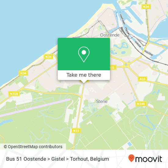 Bus 51 Oostende > Gistel > Torhout map