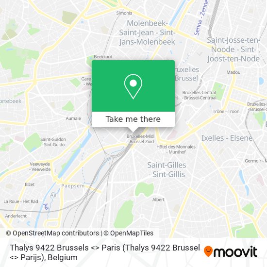 Thalys 9422 Brussels <> Paris (Thalys 9422 Brussel <> Parijs) map
