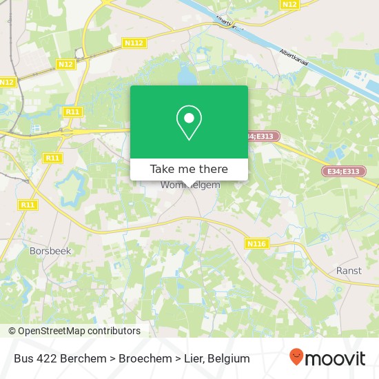 Bus 422 Berchem > Broechem > Lier map