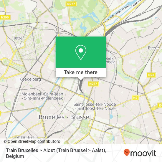 Train Bruxelles > Alost (Trein Brussel > Aalst) map