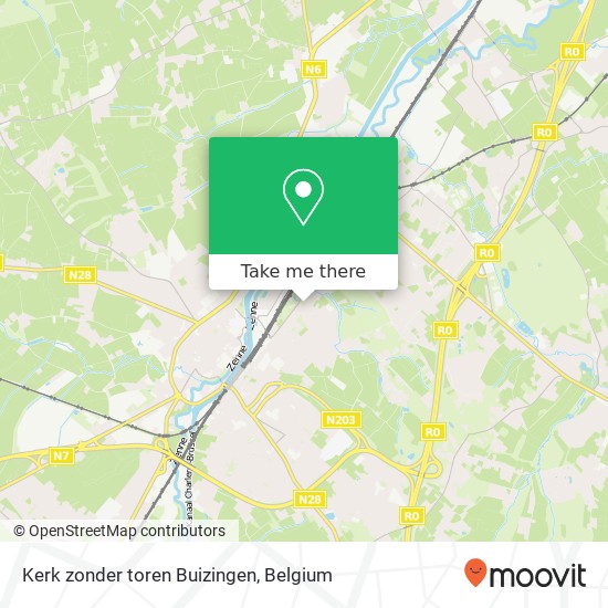 Kerk zonder toren Buizingen map