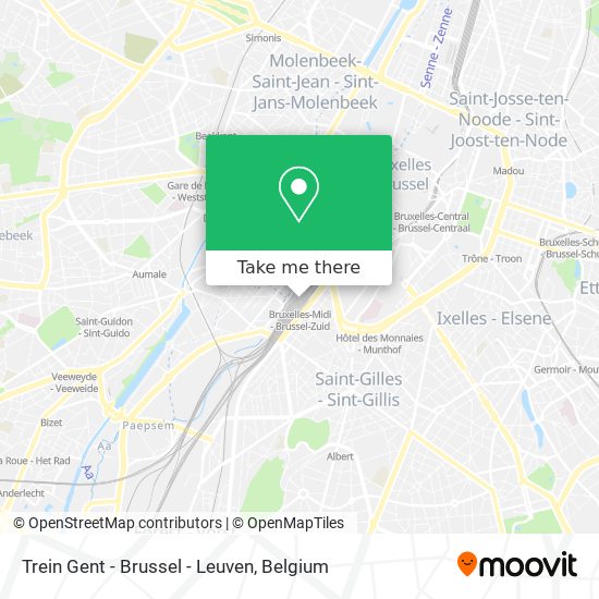 Trein Gent - Brussel - Leuven map