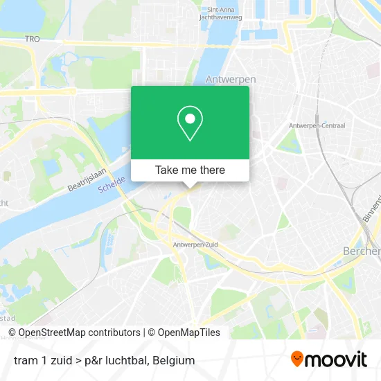 tram 1 zuid > p&r luchtbal map