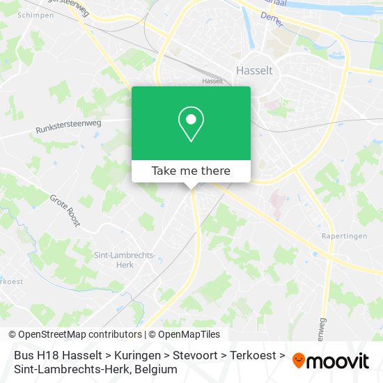 Bus H18 Hasselt > Kuringen > Stevoort > Terkoest > Sint-Lambrechts-Herk map
