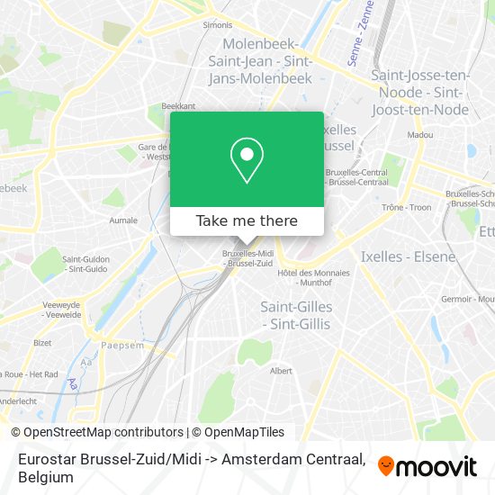 Eurostar Brussel-Zuid / Midi -> Amsterdam Centraal map