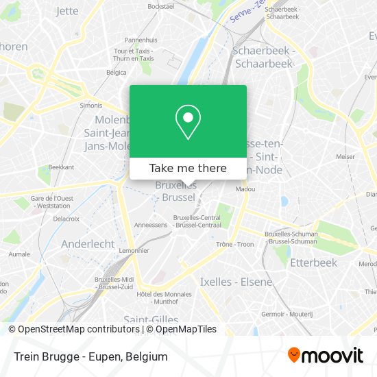 Trein Brugge - Eupen map
