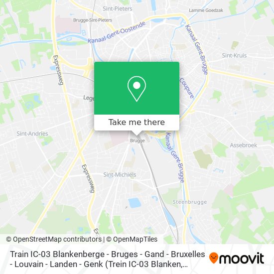 Train IC-03 Blankenberge - Bruges - Gand - Bruxelles - Louvain - Landen - Genk map