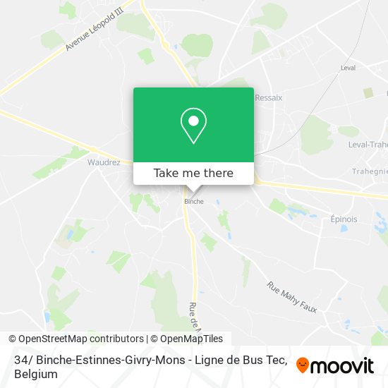 34/ Binche-Estinnes-Givry-Mons - Ligne de Bus Tec map