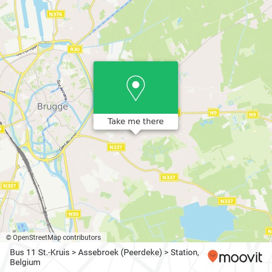 Bus 11 St.-Kruis > Assebroek (Peerdeke) > Station map