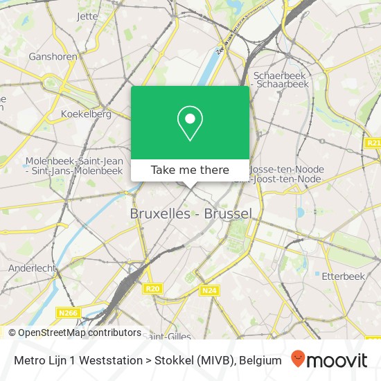 Metro Lijn 1 Weststation > Stokkel (MIVB) map