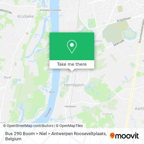 Bus 290 Boom > Niel > Antwerpen Rooseveltplaats plan