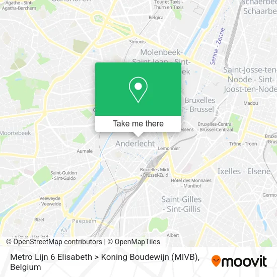 Metro Lijn 6 Elisabeth > Koning Boudewijn (MIVB) map