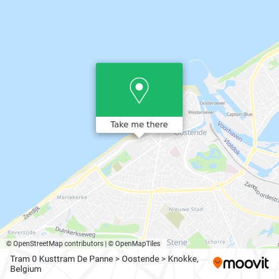 Tram 0 Kusttram De Panne > Oostende > Knokke map