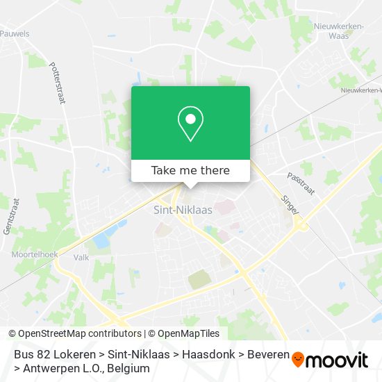 Bus 82 Lokeren > Sint-Niklaas > Haasdonk > Beveren > Antwerpen L.O. map