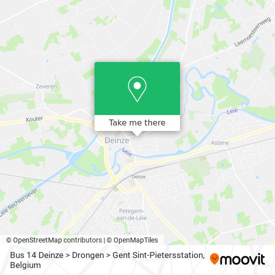 Bus 14 Deinze > Drongen > Gent Sint-Pietersstation map