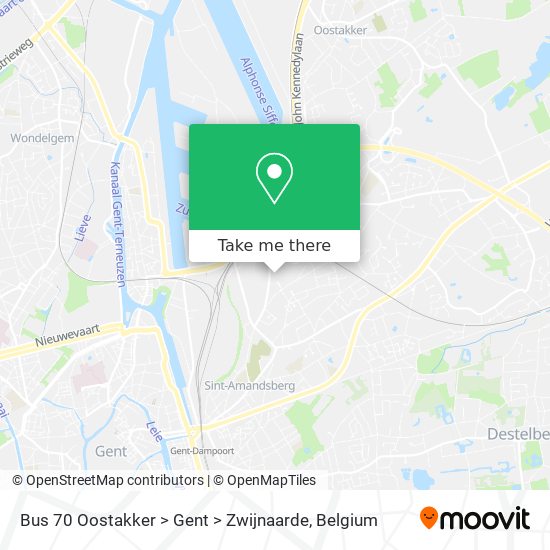 Bus 70 Oostakker > Gent > Zwijnaarde plan