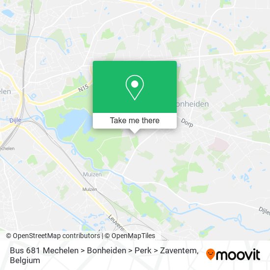 Bus 681 Mechelen > Bonheiden > Perk > Zaventem map