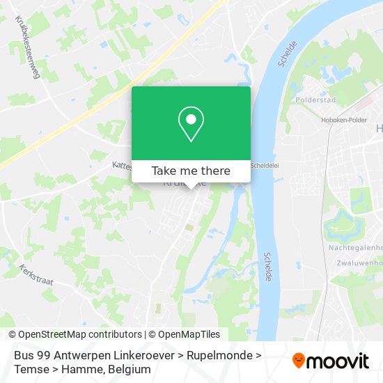 Bus 99 Antwerpen Linkeroever > Rupelmonde > Temse > Hamme map