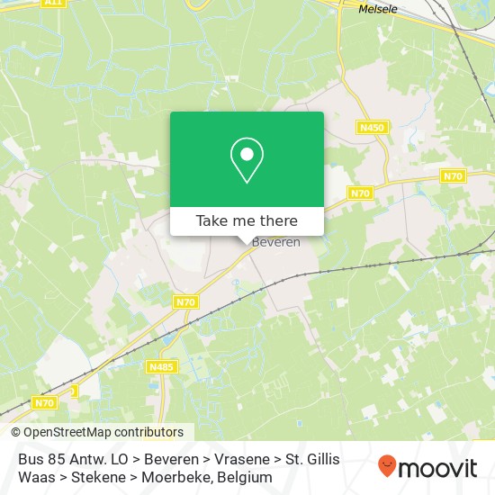 Bus 85 Antw. LO > Beveren > Vrasene > St. Gillis Waas > Stekene > Moerbeke map