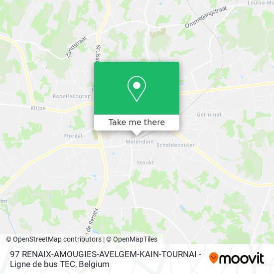97 RENAIX-AMOUGIES-AVELGEM-KAIN-TOURNAI - Ligne de bus TEC map