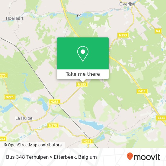 Bus 348 Terhulpen > Etterbeek map