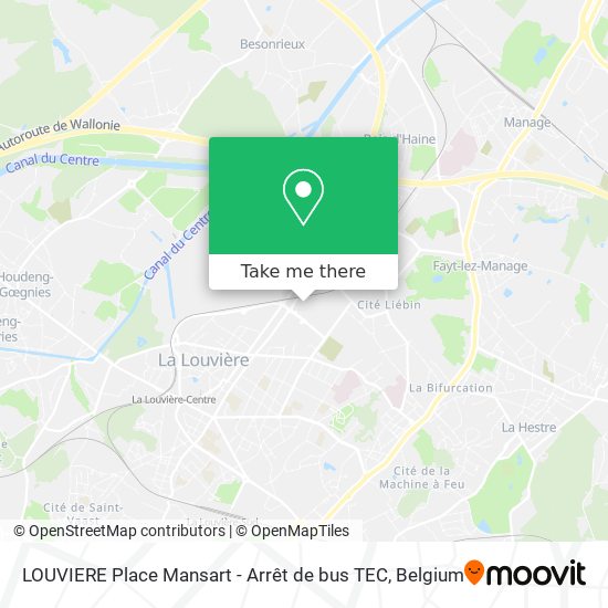 LOUVIERE Place Mansart - Arrêt de bus TEC plan