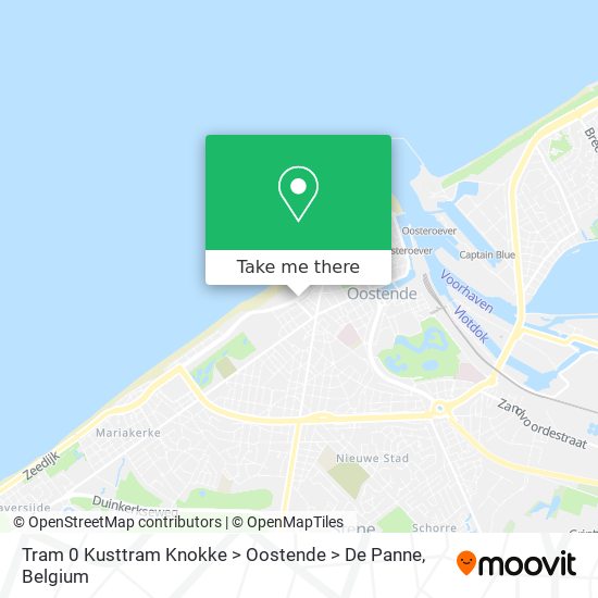 Tram 0 Kusttram Knokke > Oostende > De Panne map
