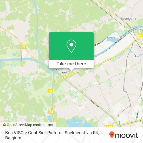 Bus VISO > Gent Sint-Pieters - Sneldienst via R4 map