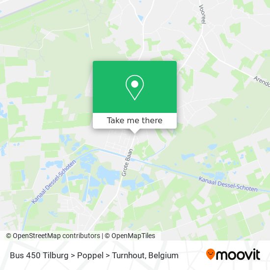 Bus 450 Tilburg > Poppel > Turnhout map