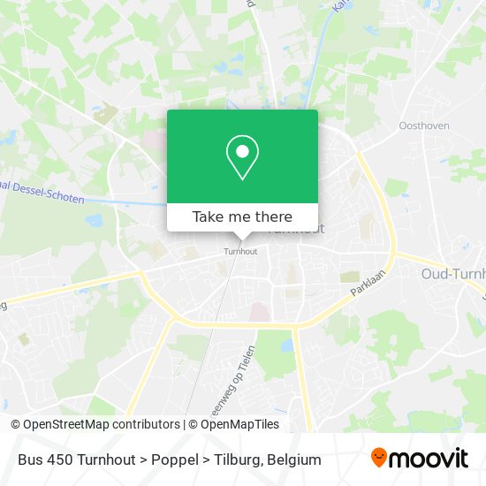 Bus 450 Turnhout > Poppel > Tilburg map